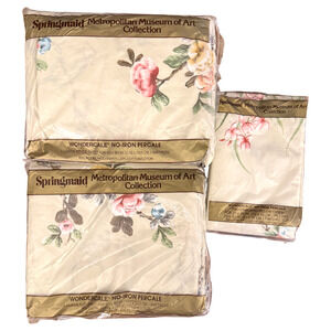 NEW 4pc Springmaid QUEEN Sheet Set Palace Garden Met Museum of Art Floral Sealed